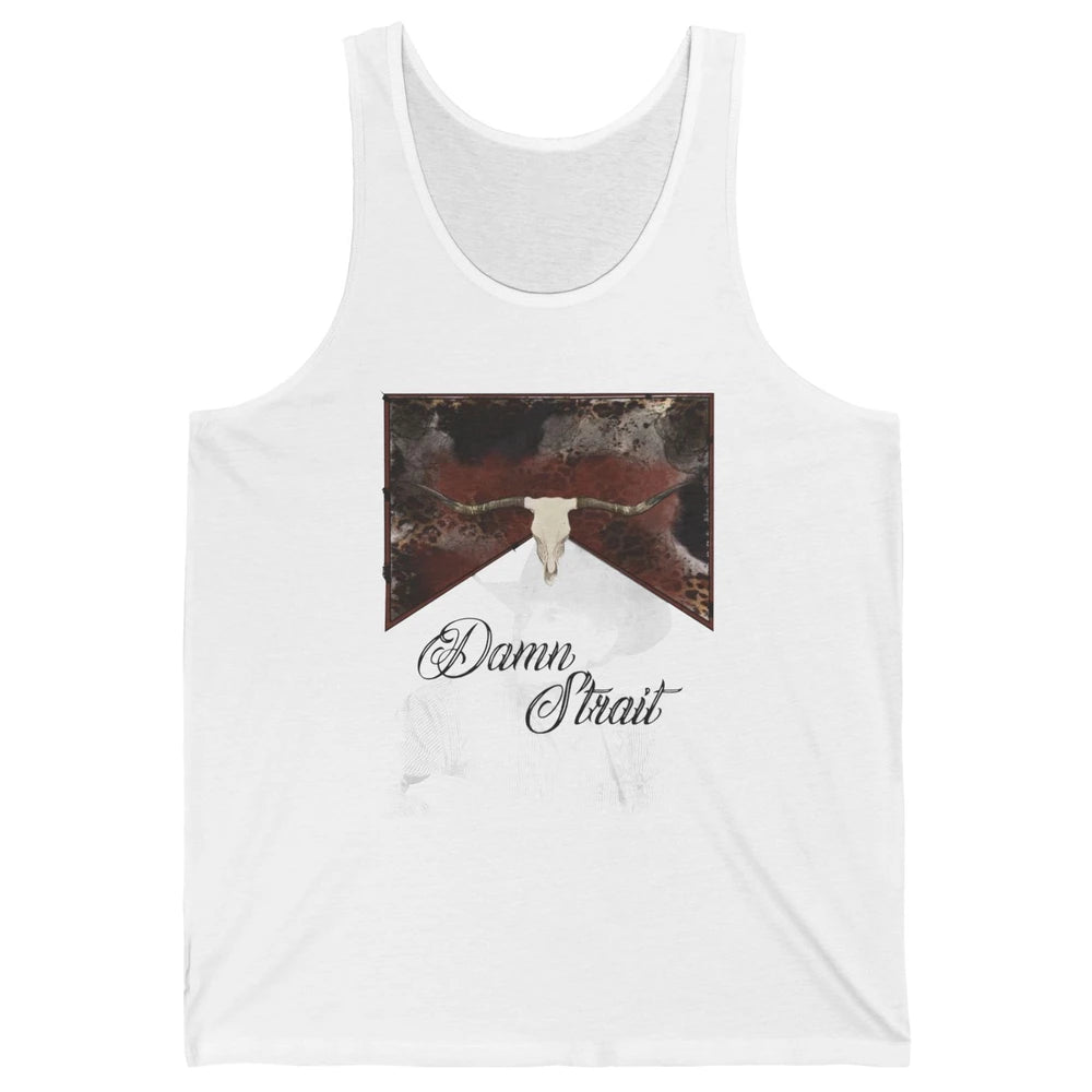 Retro Leopard Bull Skull Damn Strait Western Country Cowboy Unisex Jersey Tank