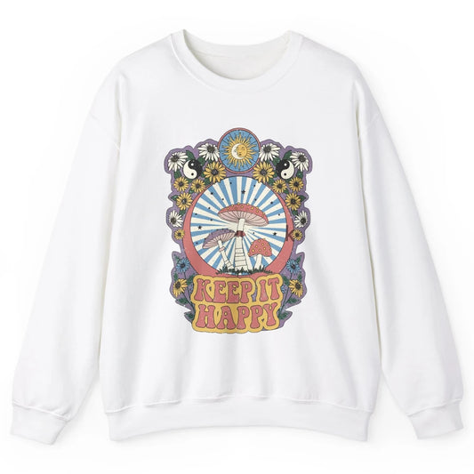 Retro Groovy Keep It Happy Mushroom Daisy Sun Positive Mind Unisex Crewneck Sweatshirt