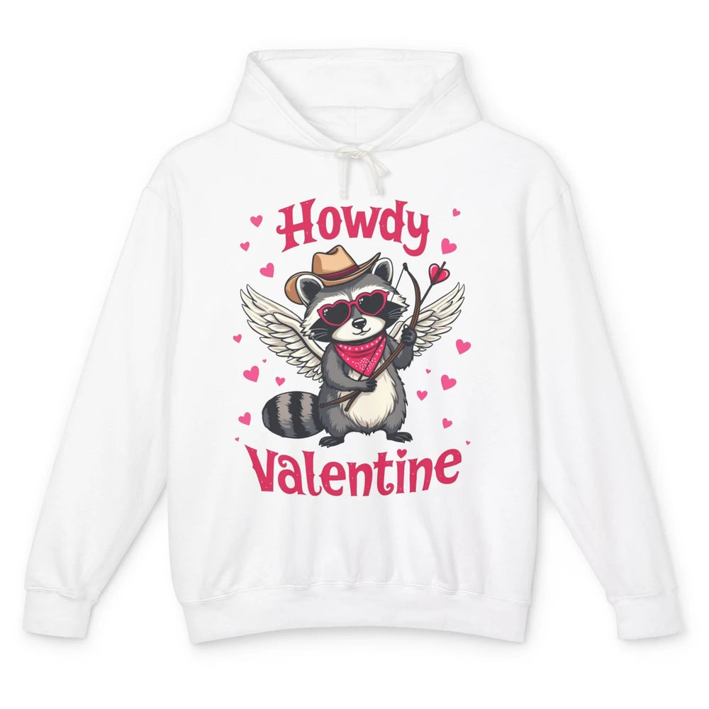 Howdy Valentine Cowboy Hat Cupid Raccoon Funny Opossum Love Heart Cute Western Possum Rodeo Unisex Lightweight Hoodie