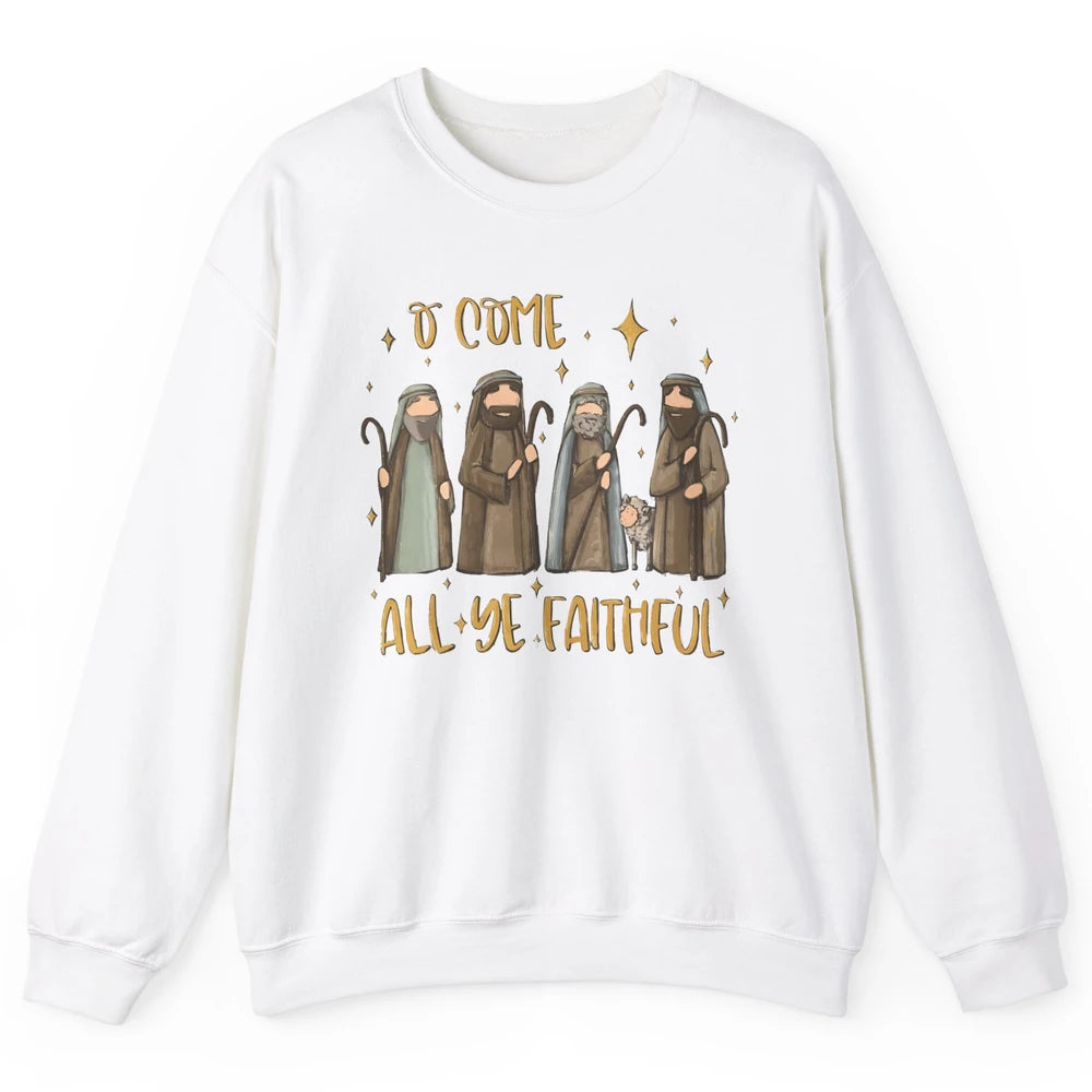 Retro Christmas O Come All Ye Faithful Christian Jesus Faith Unisex Crewneck Sweatshirt