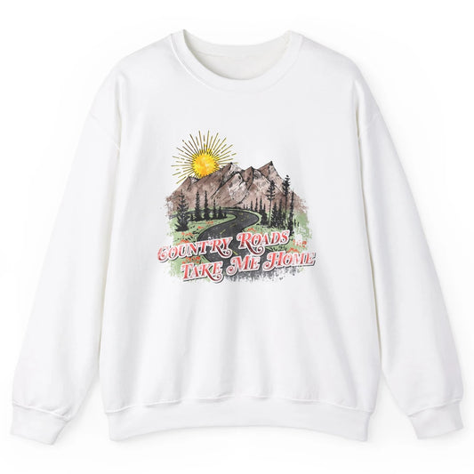 Retro Mountain Sunset Country Roads Take Me Home Western Unisex Crewneck Sweatshirt