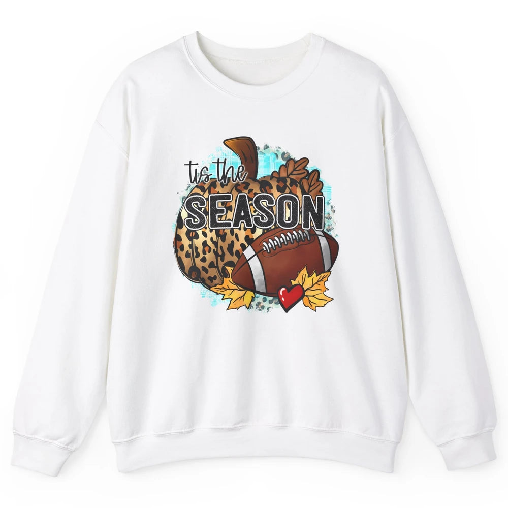 Leopard Football Pumpkin Tis The Season Fall Leaves Autumn Unisex Crewneck Sweatshirt