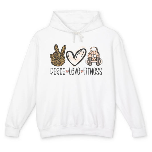 Peace Love Fitness Leopard Fitness Workout Gym Trainer Gift Unisex Lightweight Hoodie