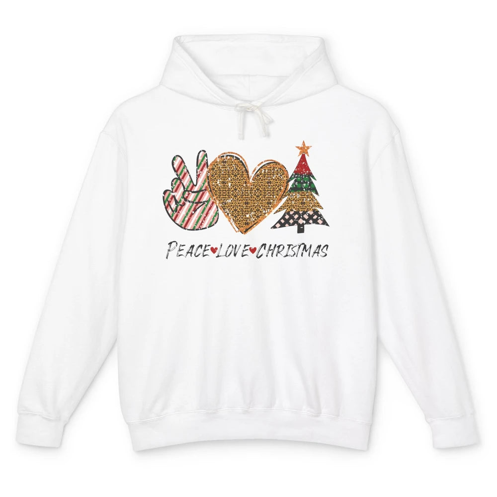 Peace Love Christmas Leopard Merry Christmas Vintage Retro Unisex Lightweight Hoodie