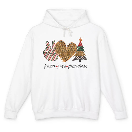 Peace Love Christmas Leopard Merry Christmas Vintage Retro Unisex Lightweight Hoodie