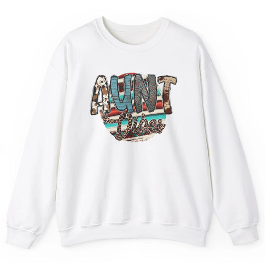 Retro Aunt Vibes Western Aunt Cowhide Leopard Auntie Gift Unisex Crewneck Sweatshirt