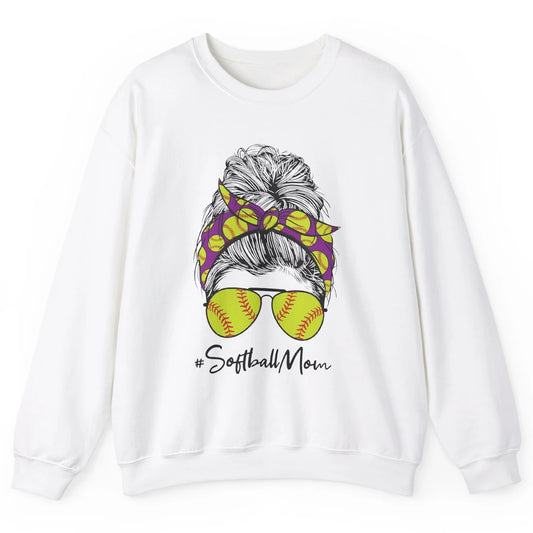 Mom Life Softball Mom Bun Softball Headband Sunglasses Unisex Crewneck Sweatshirt