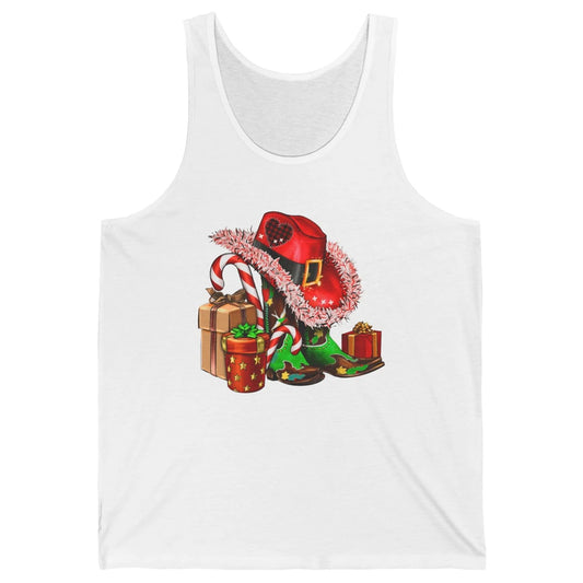 Christmas Western Cowgirl Hat Boots Cute Xmas Cowboy Texas Unisex Jersey Tank