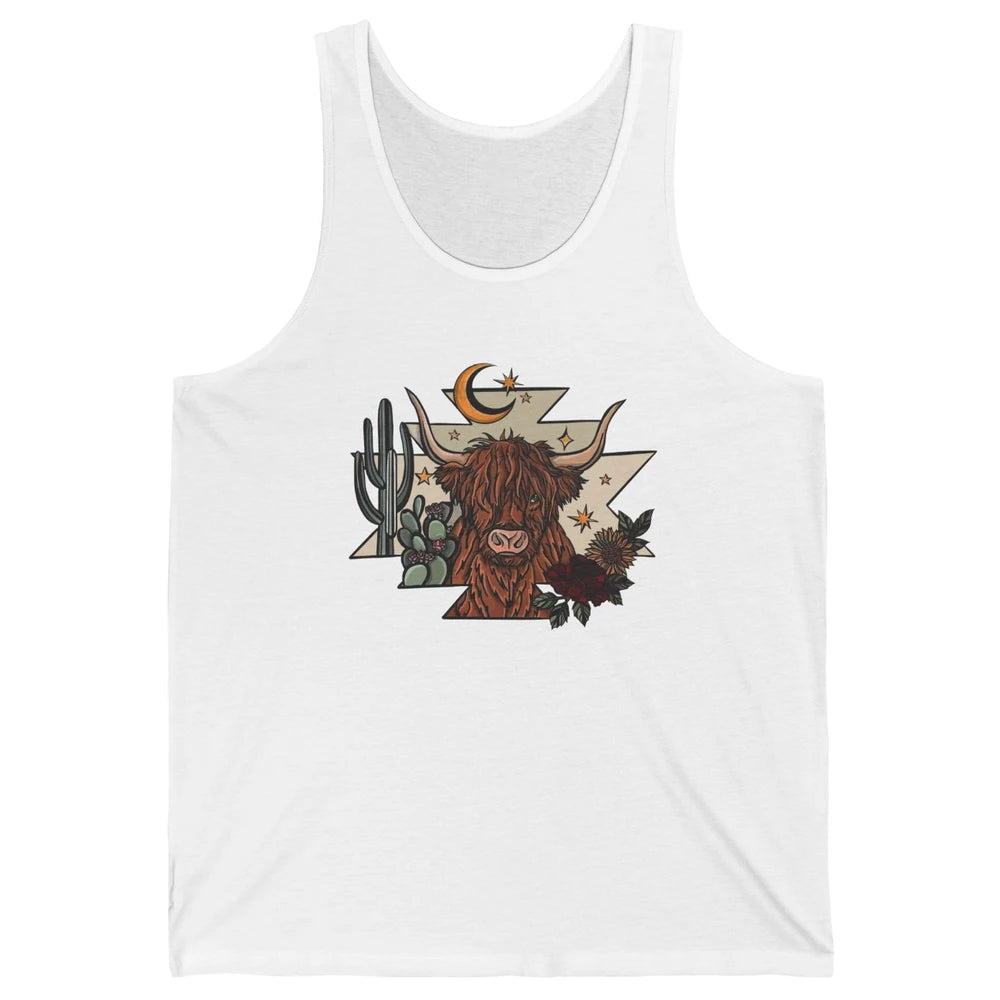 Retro Desert Cactus Highland Cow Western Country Cow Spirit Unisex Jersey Tank