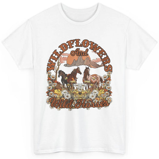 Retro Floral Desert Wildflowers Wild Horses Western Country Classic Unisex T-Shirt