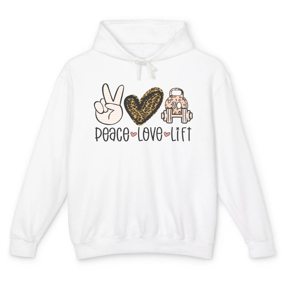 Peace Love Lift Leopard Fitness Workout Gym Trainer Gift Unisex Lightweight Hoodie
