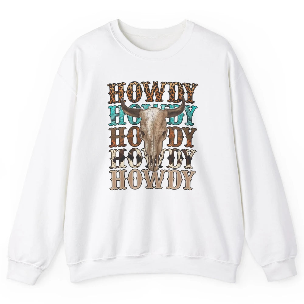 Retro Howdy Bull Skull Rodeo Vintage Western Country Leopard Unisex Crewneck Sweatshirt