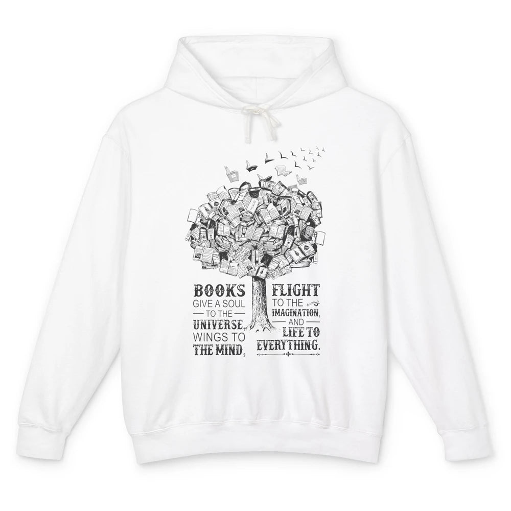 Retro Book Lovers Book Gives A Soul Reading Tree Bookworm Unisex Lightweight Hoodie
