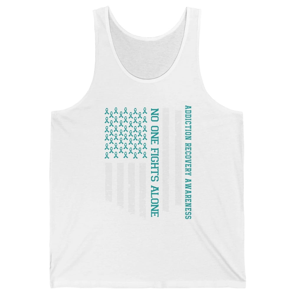 Addiction Recovery Awareness Teal Ribbon No One Fiht Alone Unisex Jersey Tank