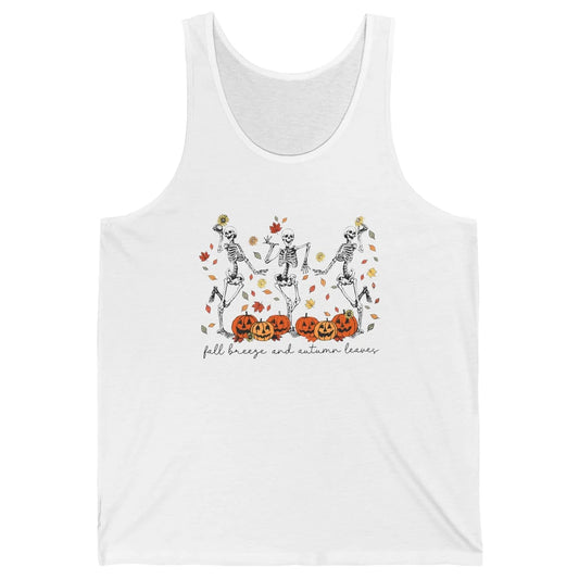 Retro Pumpkin Dancing Skeleton Fall Breeze And Autumn Leaves Unisex Jersey Tank