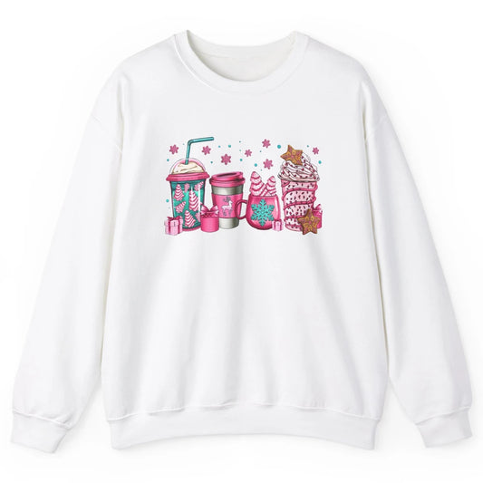 Pink Christmas Coffee Christmas Tree Cake Christmas Lovers Unisex Crewneck Sweatshirt