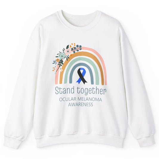 Ocular Melanoma Awareness Rainbow Floral Black Blue Ribbon Unisex Crewneck Sweatshirt