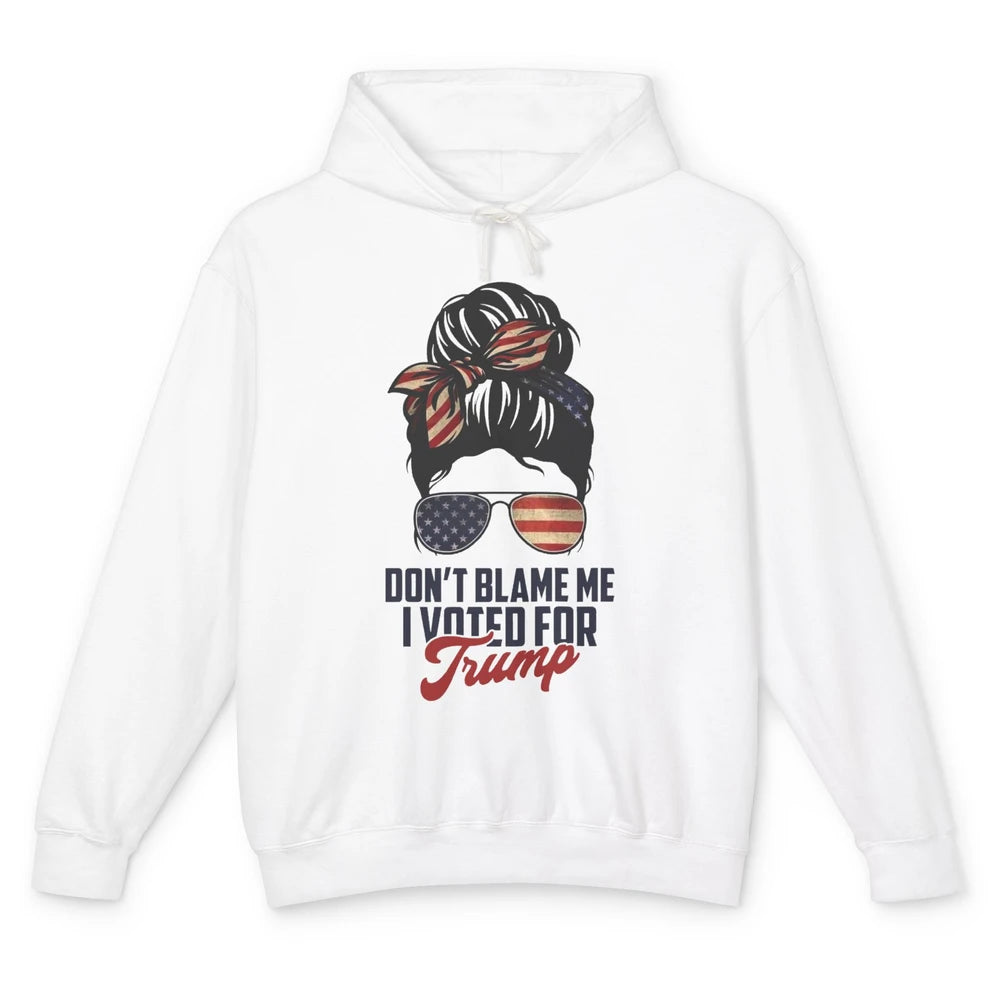 Retro Messy Bun US Flag Glasses I Voted For Trump Republican Unisex Lightweight Hoodie