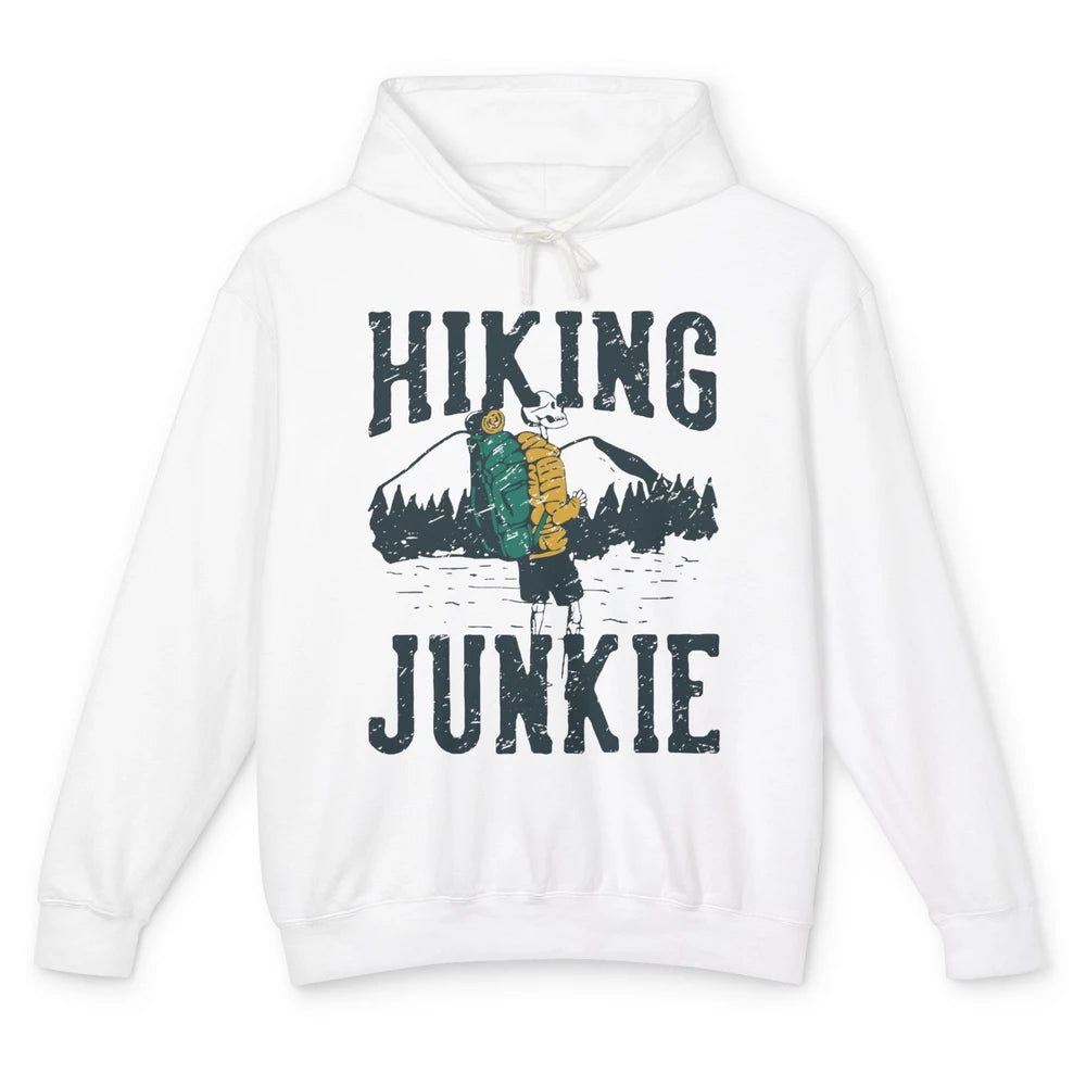 Retro Mountain Hiking Junkie Skeleton Nature Exploring Hiker Unisex Lightweight Hoodie