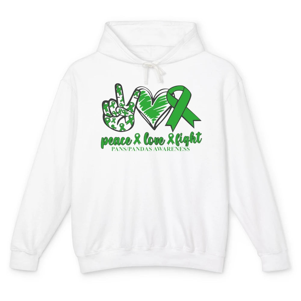 PANS/PANDAS Awareness Green Ribbon Peace Love Cure Unisex Lightweight Hoodie