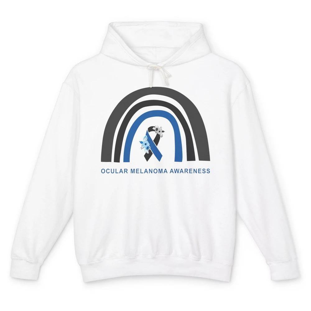 Ocular Melanoma Awareness Floral Black Blue Ribbon Rainbow Unisex Lightweight Hoodie