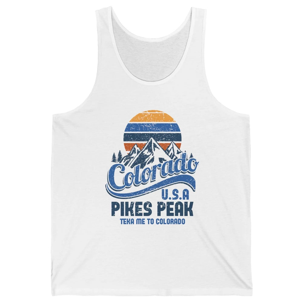 Retro Colorado Mountain Pikes Peak Sunset Outdoor Hiking Unisex Jersey Tank