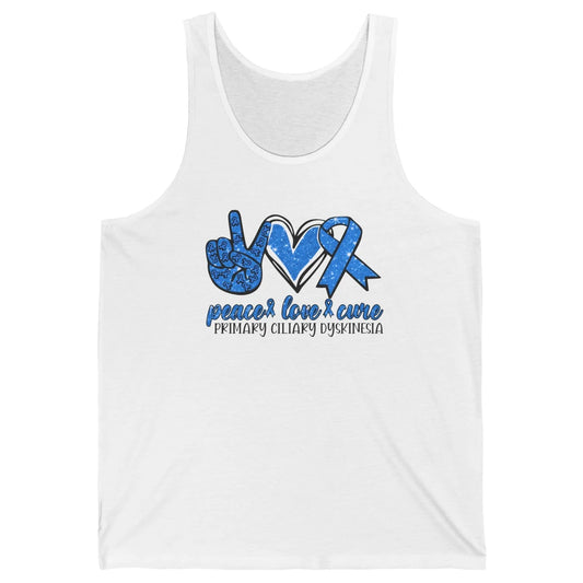 Primary Ciliary Dyskinesia Peace Love Cure Blue Ribbon Unisex Jersey Tank