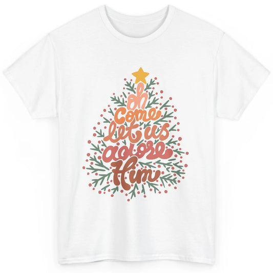 Retro Christmas Tree Oh Come Let Us Adore Him Groovy Xmas Classic Unisex T-Shirt