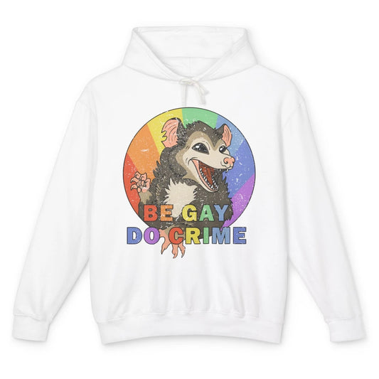 Retro Opossum Be Gay Do Crime Rainbow LGBTQ Pride Gay Unisex Lightweight Hoodie