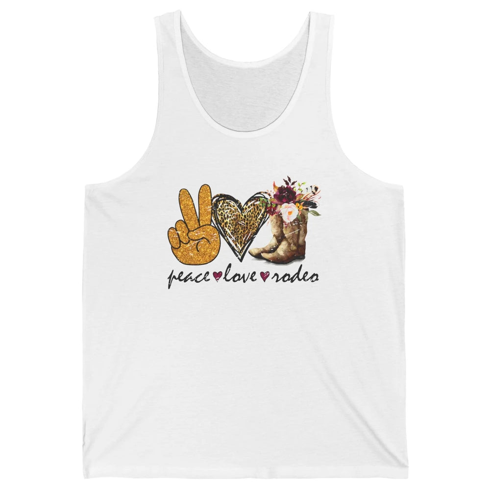 Retro Peace Love Rodeo Cowboy Boots Western Country Cowgirl Unisex Jersey Tank