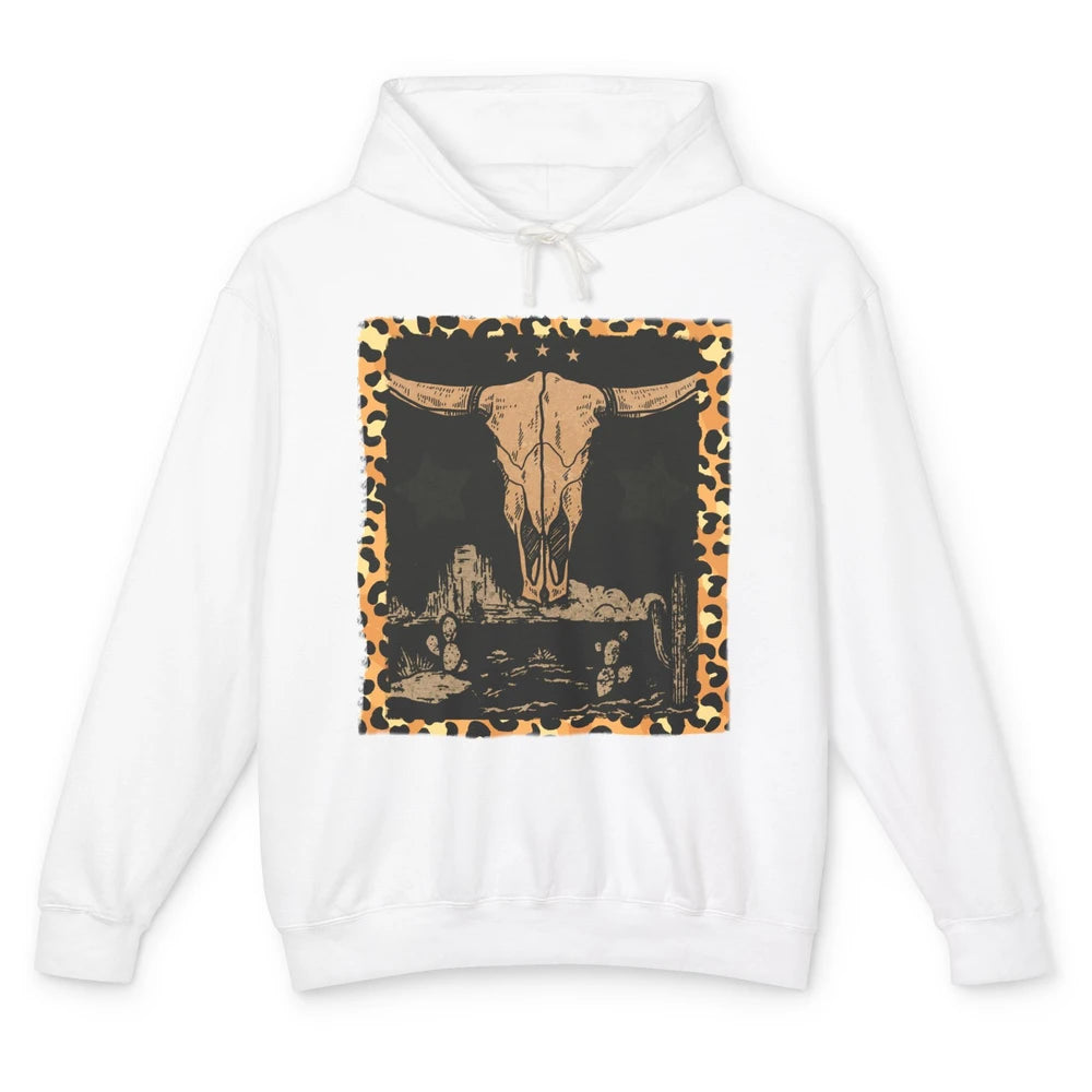 Retro Desert Cactus Cow Horn Skull Western Country Cowboy Unisex Lightweight Hoodie