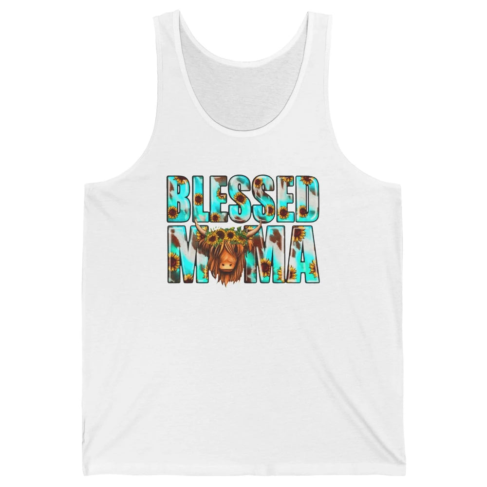 Retro Sunflower Highland Cow Blessed Mama Western Cow Mama Unisex Jersey Tank