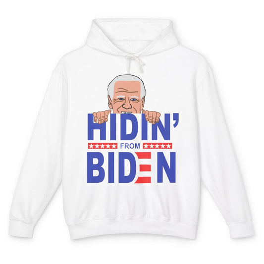Retro Funny Joe Biden Hiding From Biden Anti Liberal US Flag Unisex Lightweight Hoodie