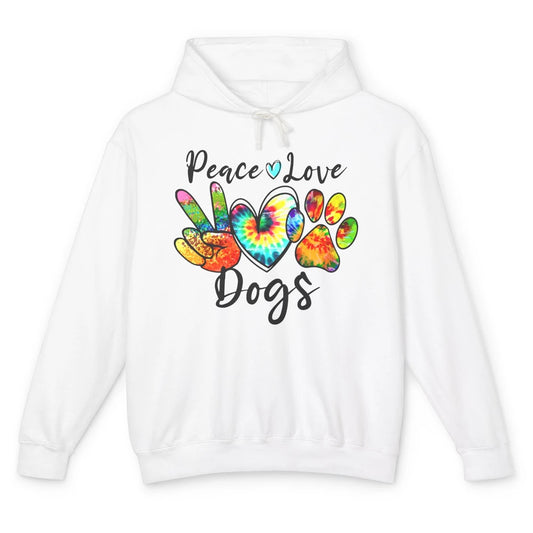 Peace Love Dogs Tie Dye Paw Print Dog Mama Mothers Day Gift Unisex Lightweight Hoodie