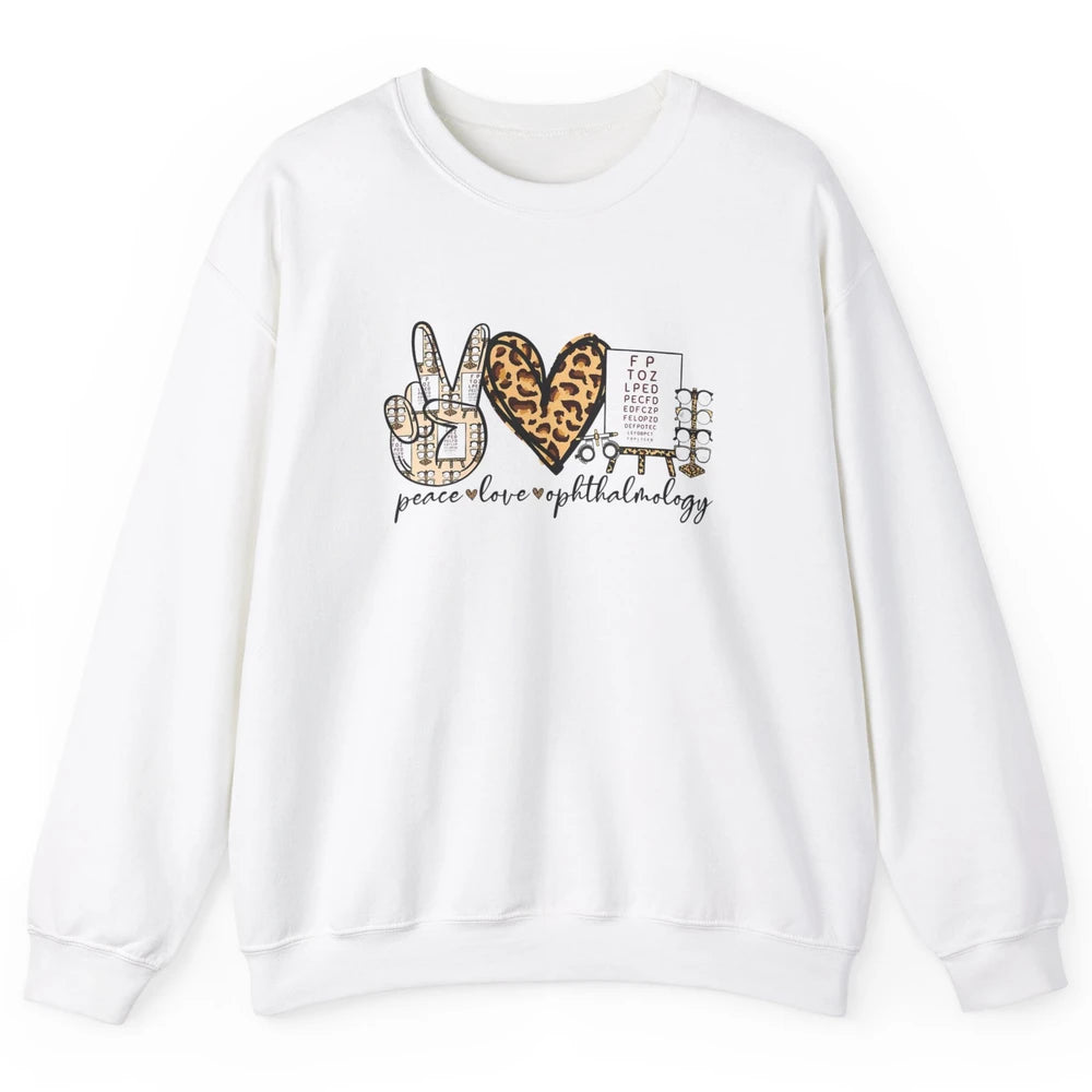 Peace Love Ophthalmology Leopard Heart Optician Optometrist Unisex Crewneck Sweatshirt