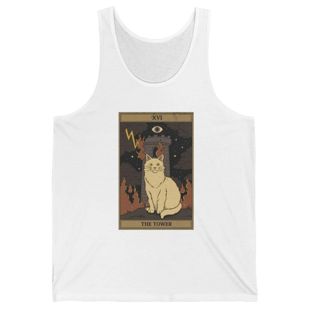 Retro Halloween Cat Witch The Tower Tarot Card Witchcraft Unisex Jersey Tank