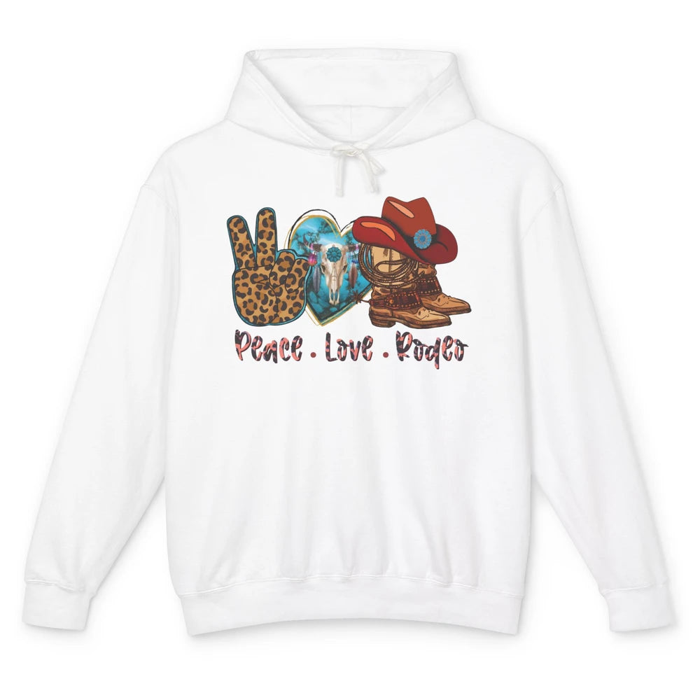 Retro Peace Love Rodeo Cowboy Boots And Hat Western Country Unisex Lightweight Hoodie