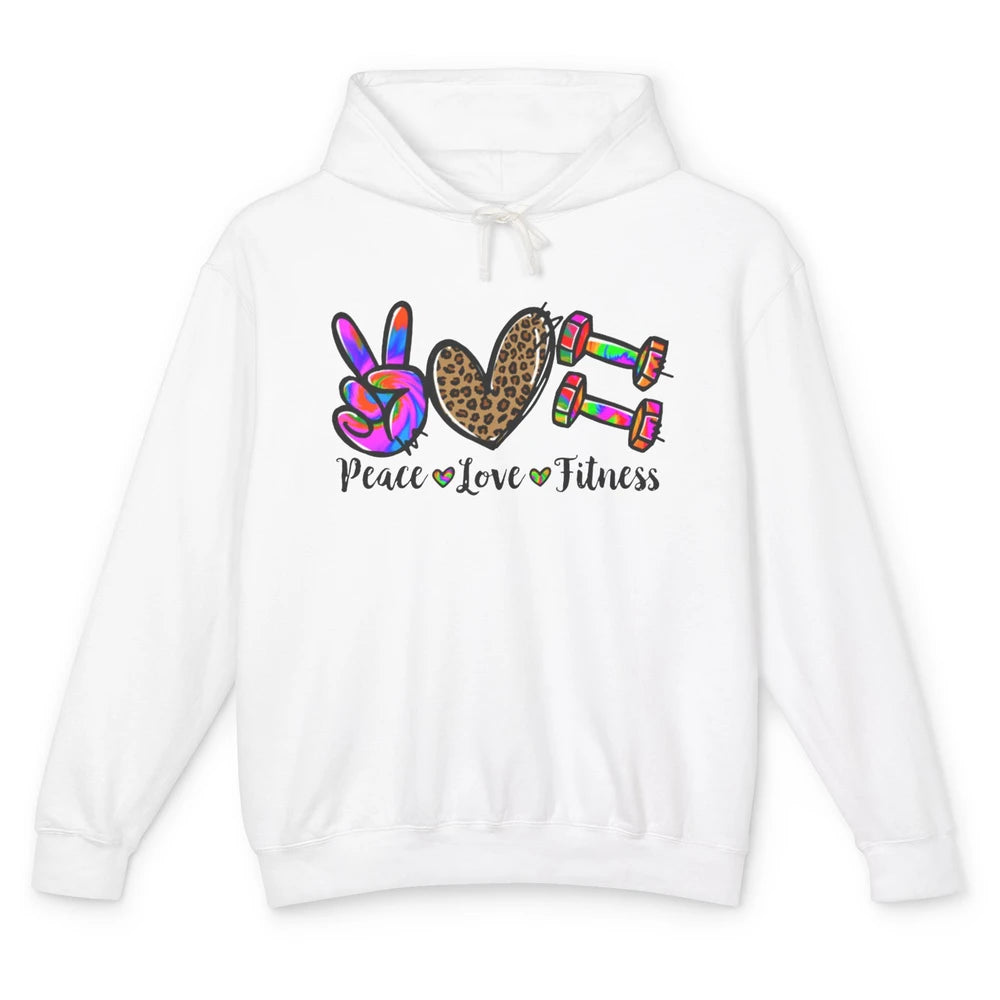 Peace Love Fitness Leopard Tie Dye Workout Gym Trainer Gift Unisex Lightweight Hoodie