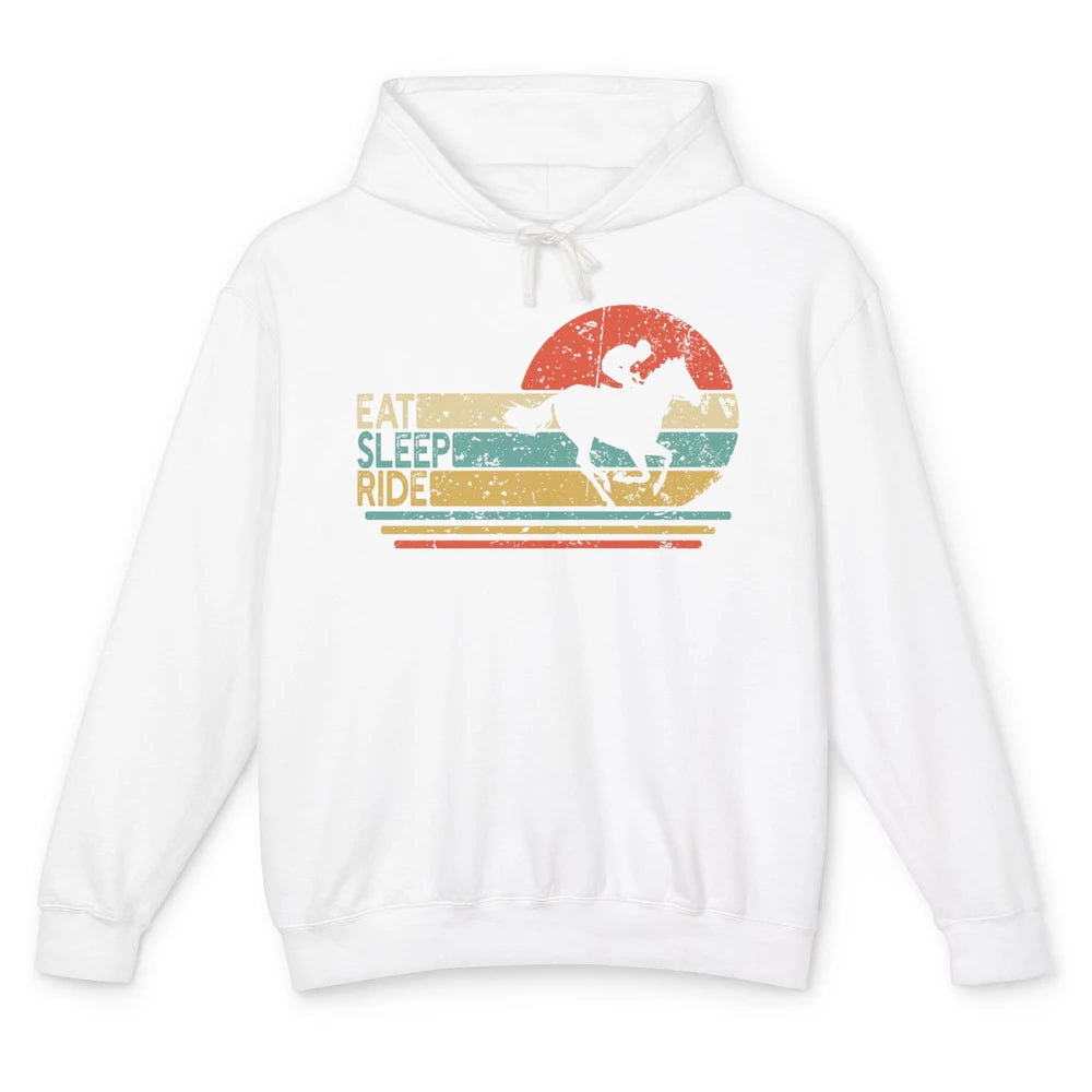 Retro Cowboy Riding Horse Eat Sleep Ride Western Cowgirl Unisex Lightweight Hoodie