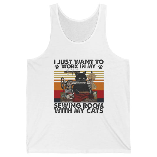 Retro I Just Want To Work In My Sewing Room With My Cats Unisex Jersey Tank