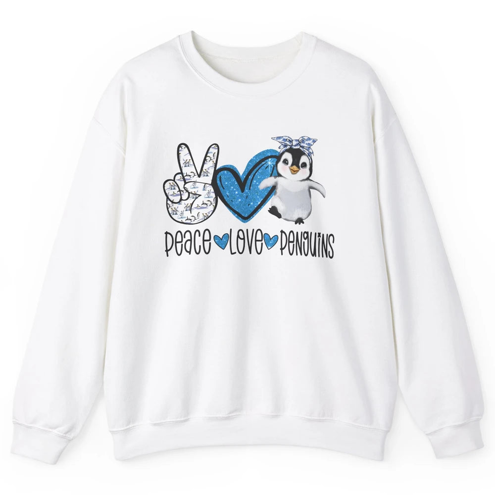 Peace Love Penguins With Headband Baby Penguins Lovers Gift Unisex Crewneck Sweatshirt