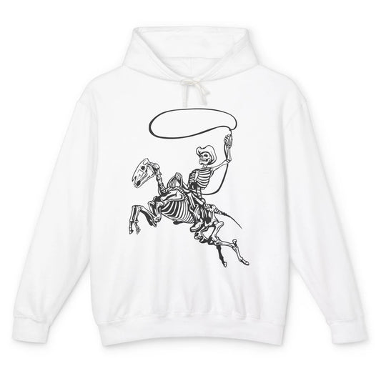 Retro Cowboy Skeleton Lassoing Western Country Horse Lovers Unisex Lightweight Hoodie