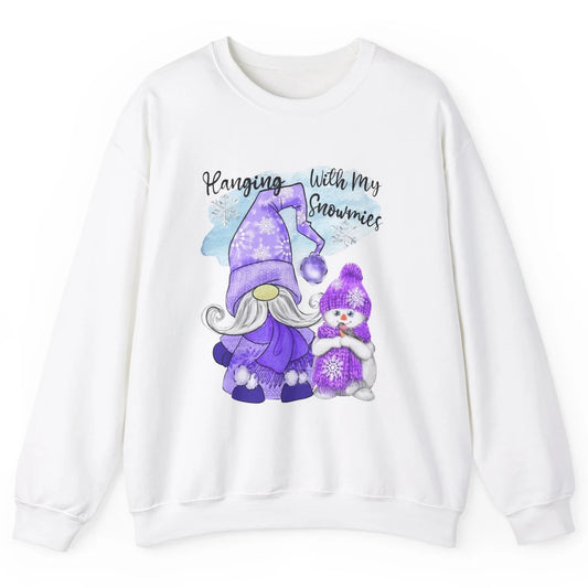 Retro Christmas Snowman And Gnome Hanging With My Snowmies Unisex Crewneck Sweatshirt