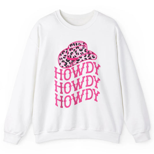 Retro Pink Leopard Cowboy Hat Howdy Western Texas Cowgirl Unisex Crewneck Sweatshirt