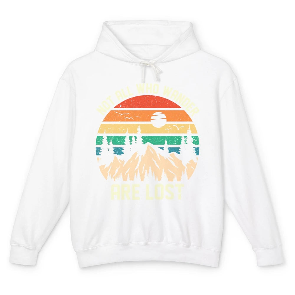 Retro Mountain Sunset Camping Not All Who Wander Are Lost Unisex Lightweight Hoodie