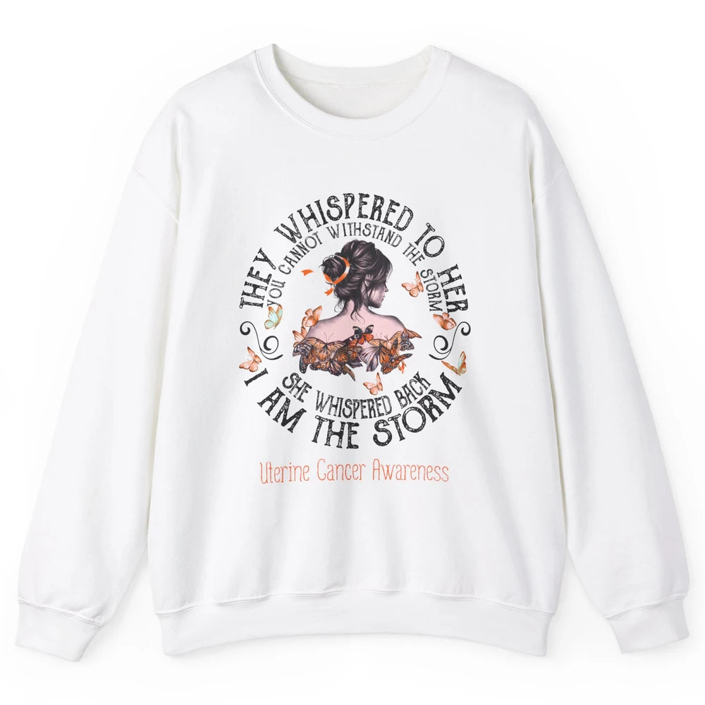 Peach The Storm Strong Woman Uterine Cancer Month Warrior Unisex Crewneck Sweatshirt