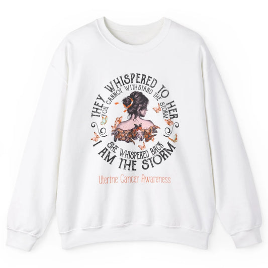 Peach The Storm Strong Woman Uterine Cancer Month Warrior Unisex Crewneck Sweatshirt