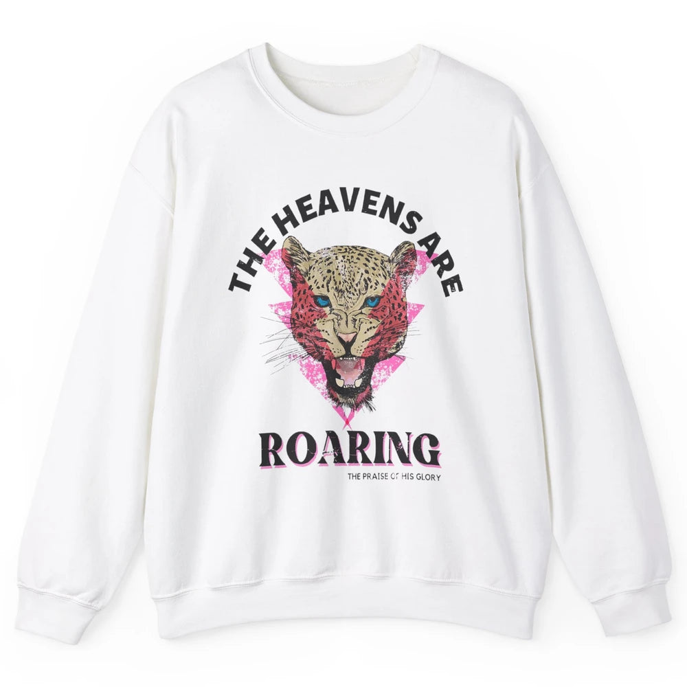 Retro Lion Heavens Are Roaring Bible Lightning Bolt Leopard Unisex Crewneck Sweatshirt