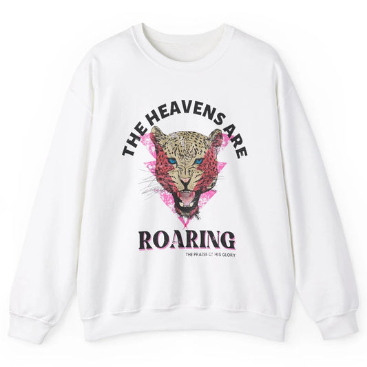 Retro Lion Heavens Are Roaring Bible Lightning Bolt Leopard Unisex Crewneck Sweatshirt