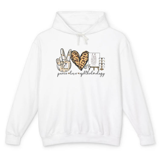 Peace Love Ophthalmology Leopard Heart Optician Optometrist Unisex Lightweight Hoodie